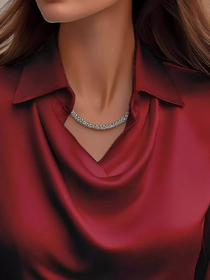 Satin Cowl Neck Long Sleeve Blouse