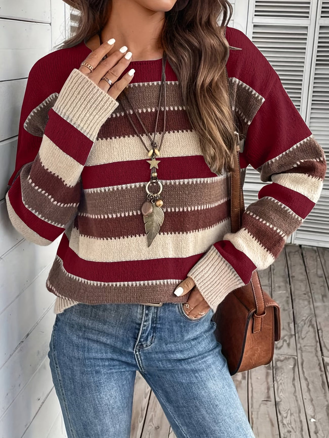 Striped Crew Neck Knit Sweater