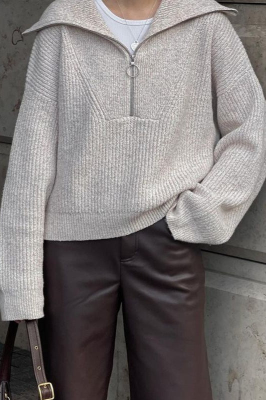 Vintage Notched V-Neck Knit Top for Women