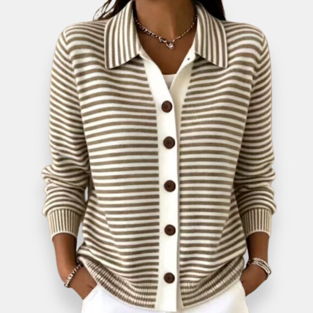Striped Collared Button Cardigan