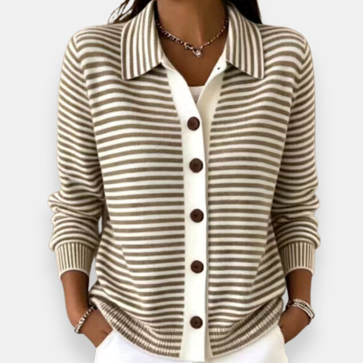 Striped Collared Button Cardigan