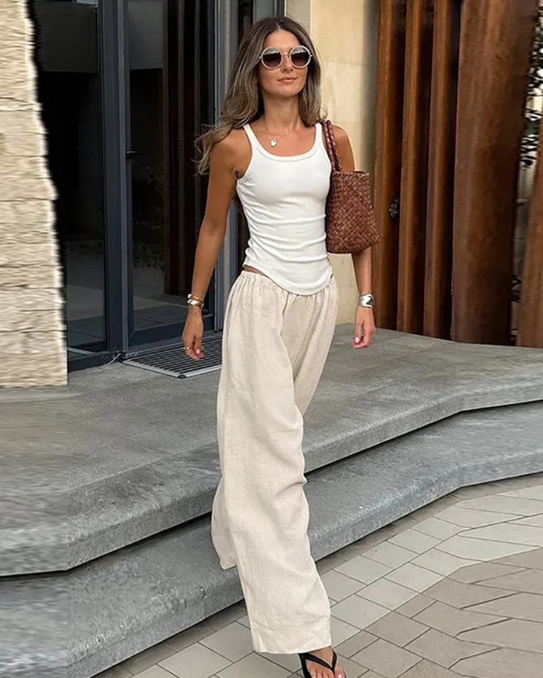 Wide Leg Linen Trousers with Elasticated Waist
