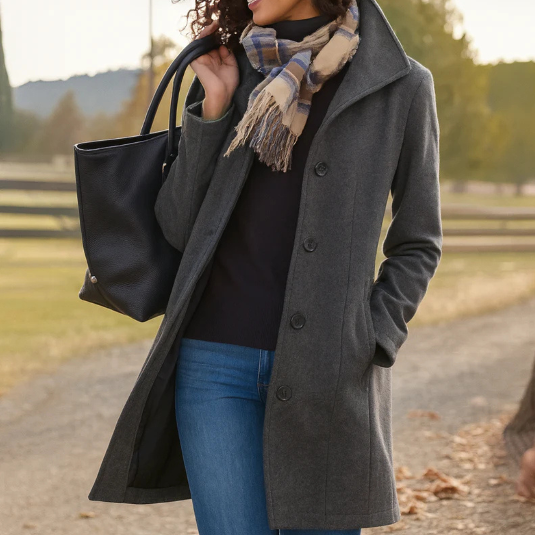 Long Button-Up Stand Collar Coat