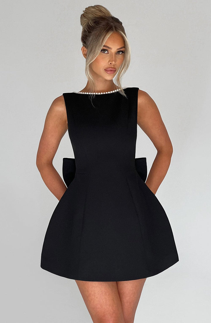 Pearl Trim A-Line Mini Dress for Wedding Guests