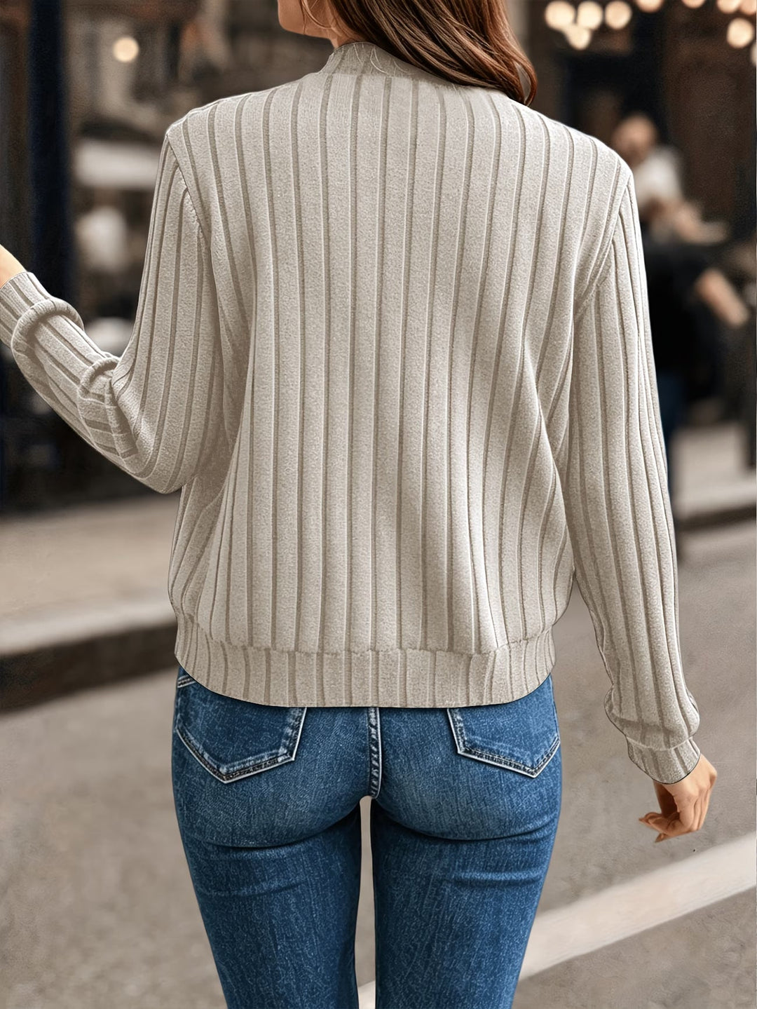 Ribbed Zip-Up Knit Cardigan