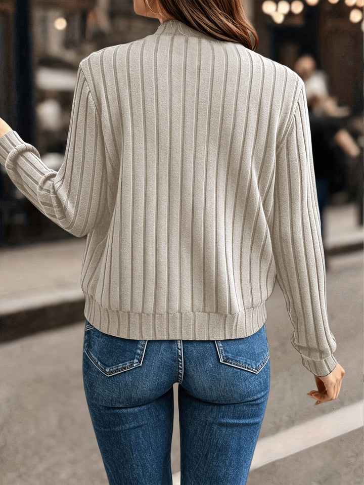 Ribbed Zip-Up Knit Cardigan