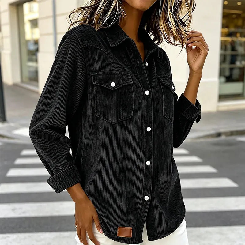 Corduroy Button-Up Shirt with Pockets