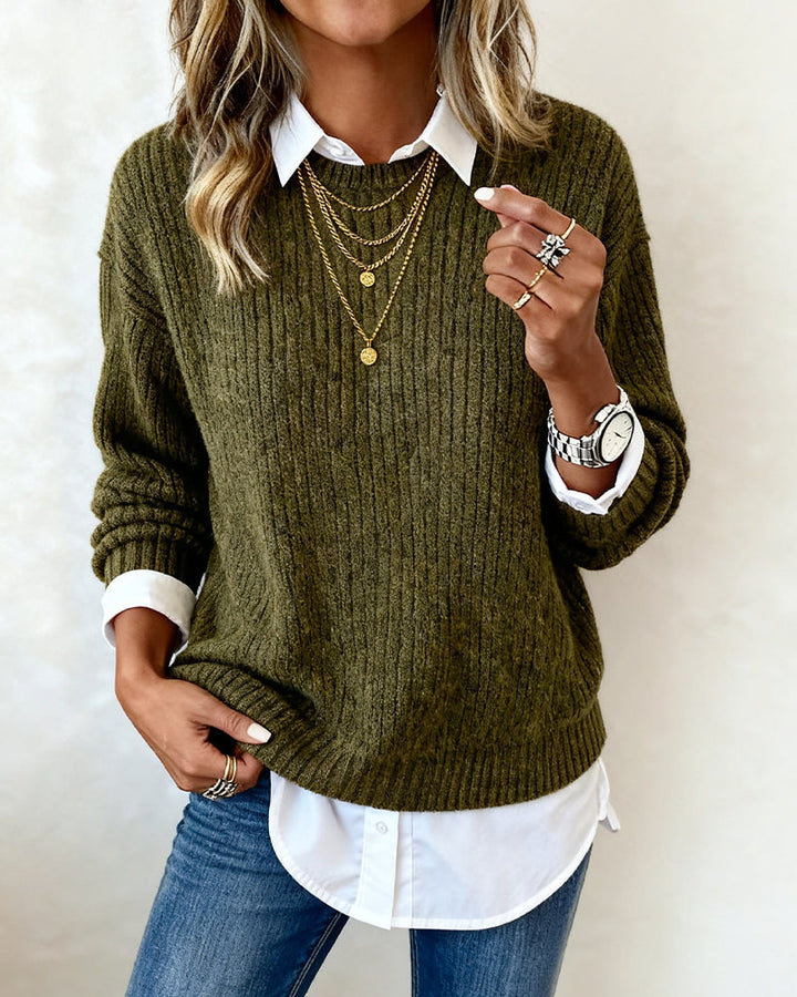 Layered Shirt-Collar Knit Sweater