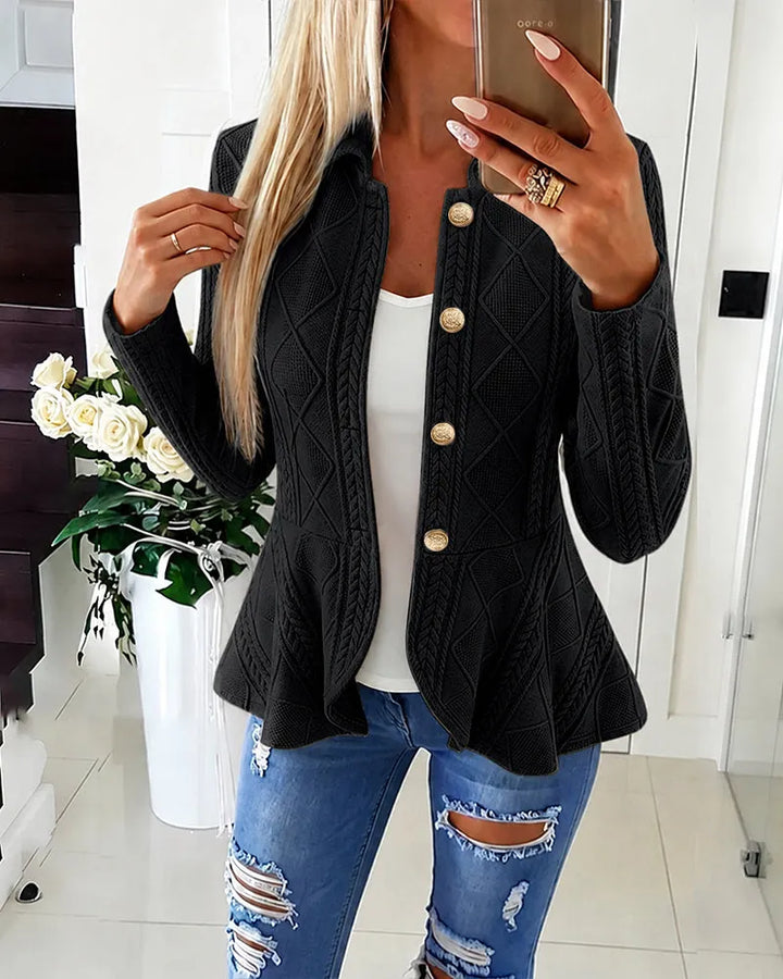 Textured Knit Cardigan with Gold Buttons
