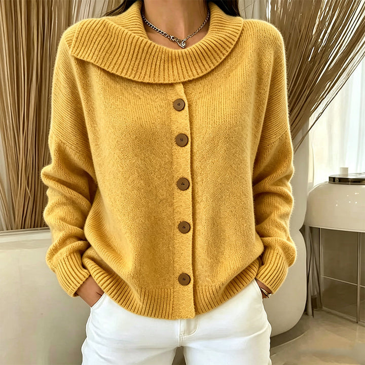 Collared Button-Up Knit Cardigan