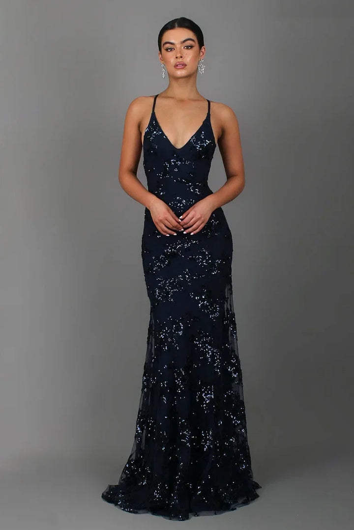 Sequin V-Neck Backless Maxi Dress for Women