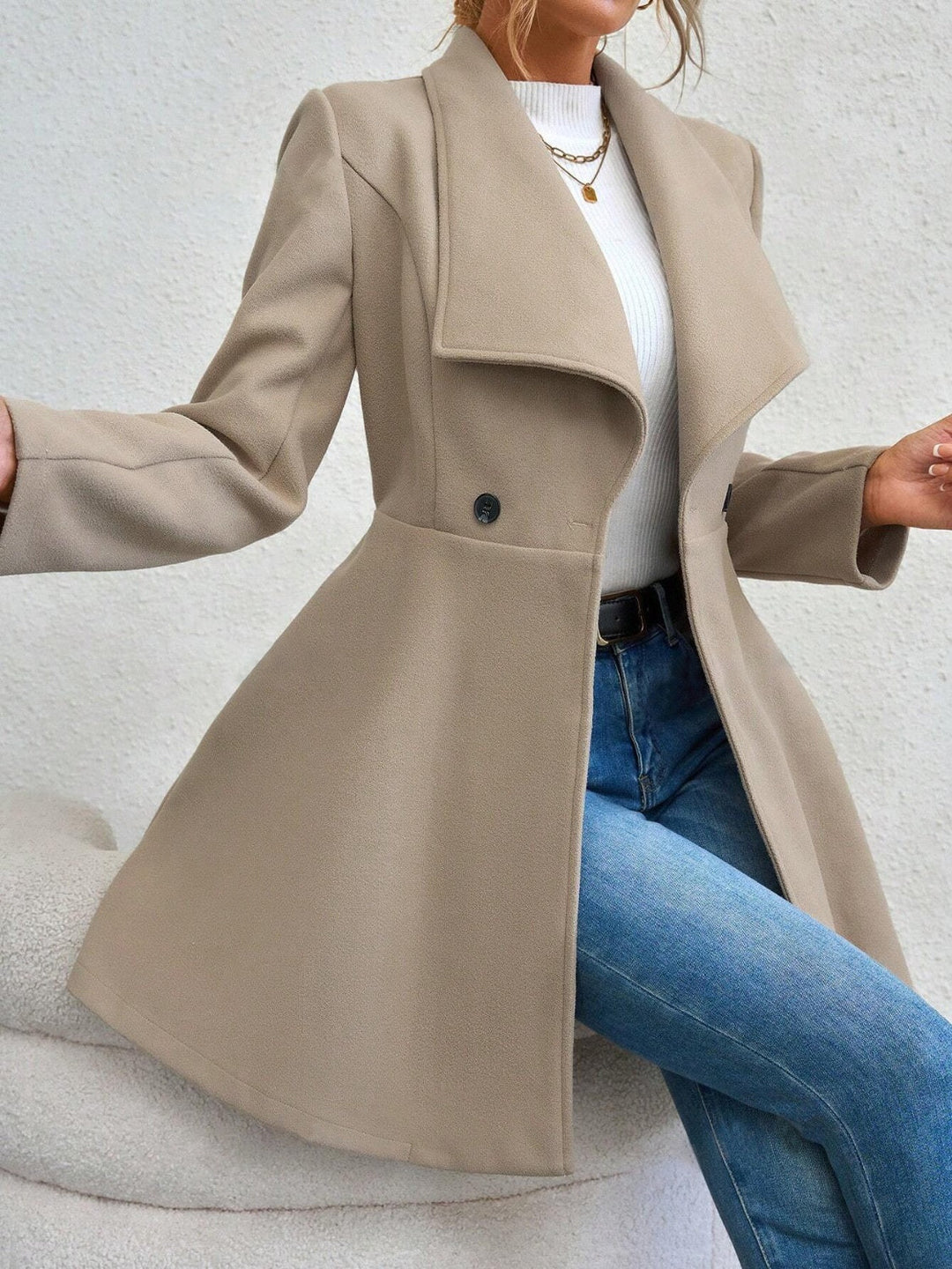 Collared Button-Up Long Sleeve Coat