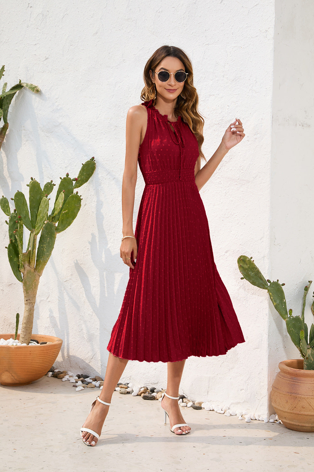 Elegant & Timeless Pleated Halter Neck Dress