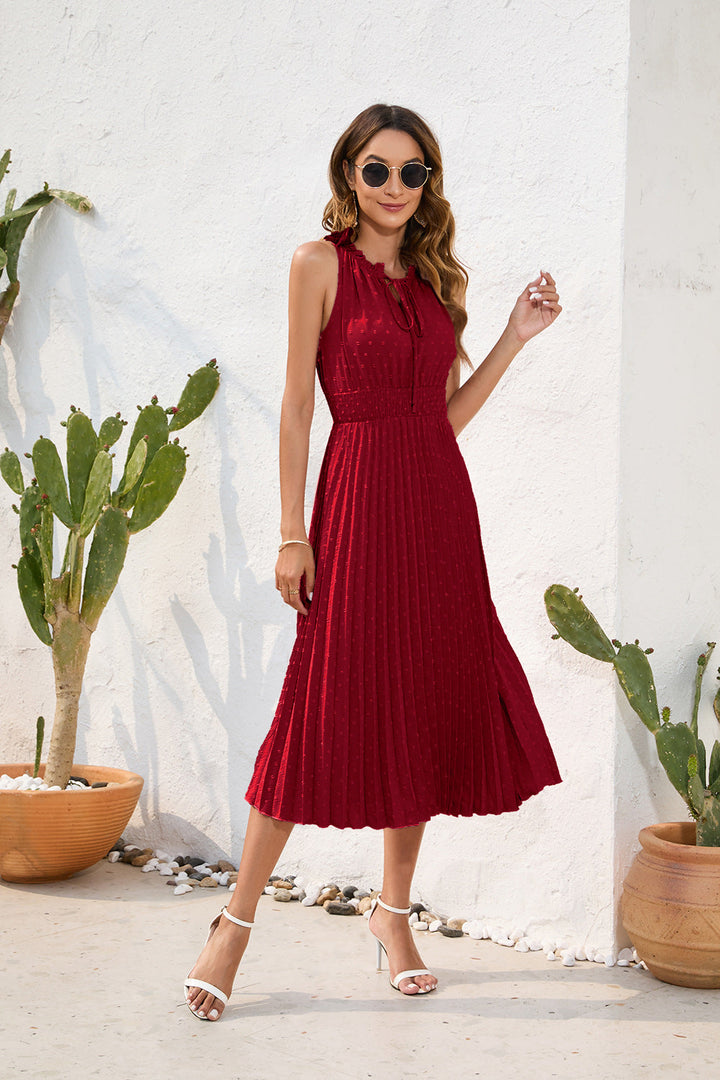 Elegant & Timeless Pleated Halter Neck Dress