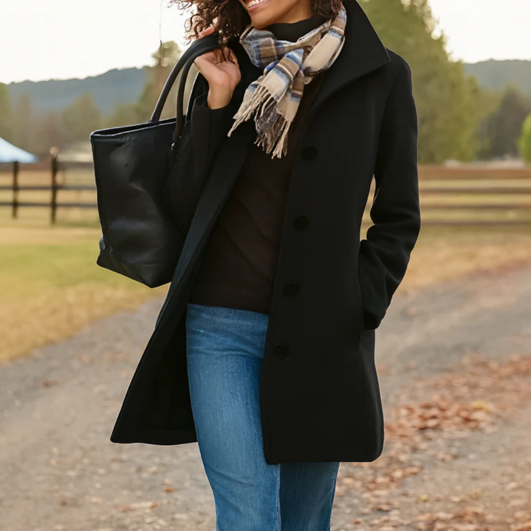 Long Button-Up Stand Collar Coat