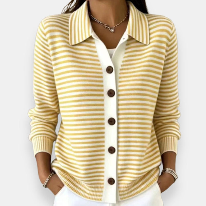 Striped Collared Button Cardigan