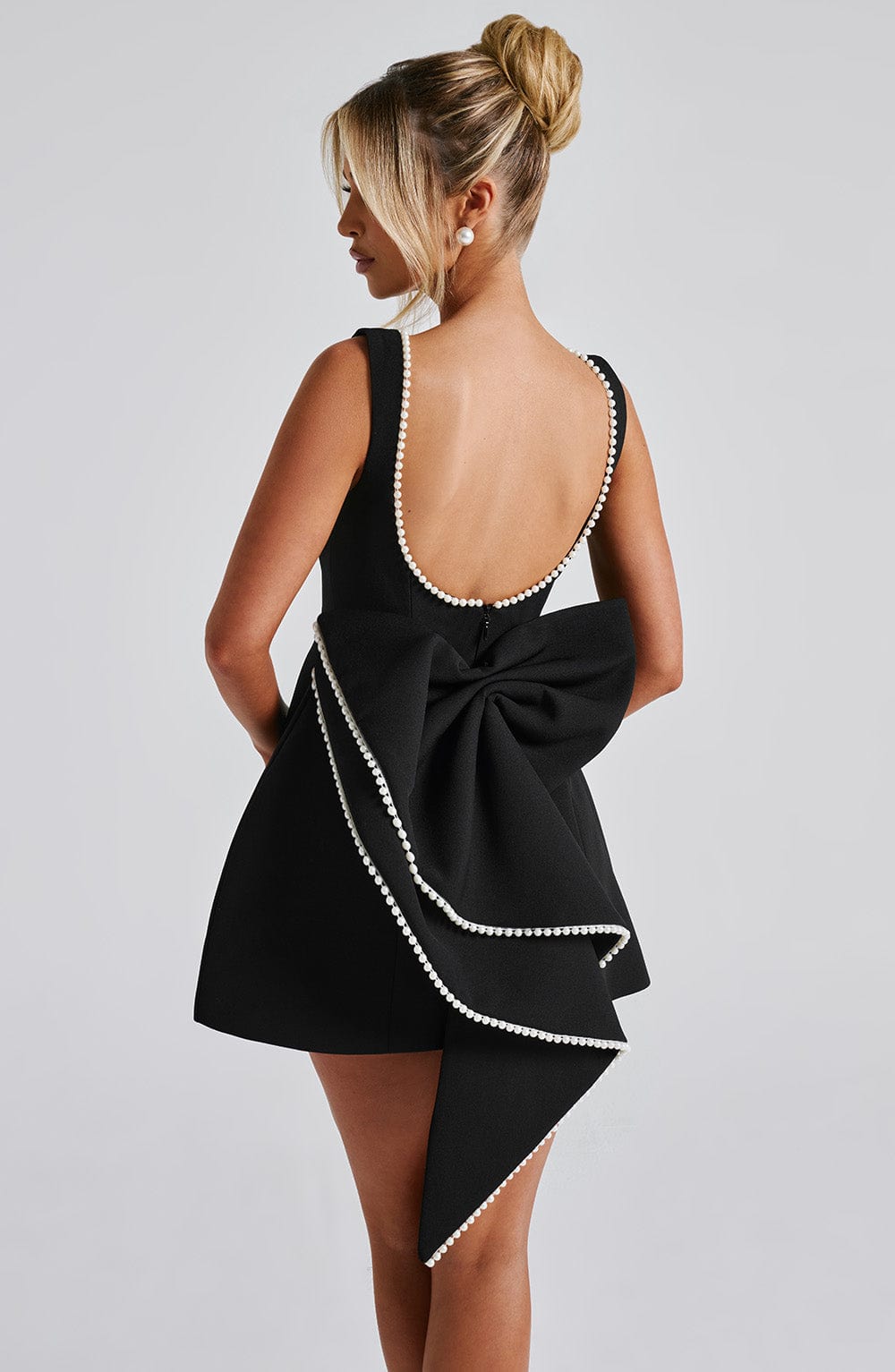 Pearl Trim A-Line Mini Dress for Wedding Guests