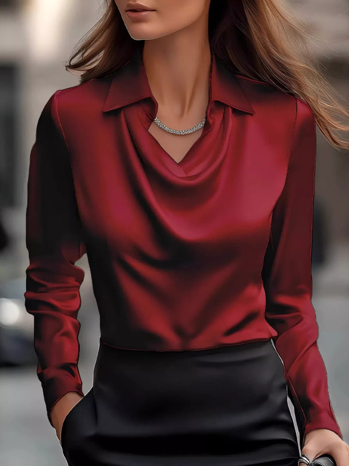 Satin Cowl Neck Long Sleeve Blouse