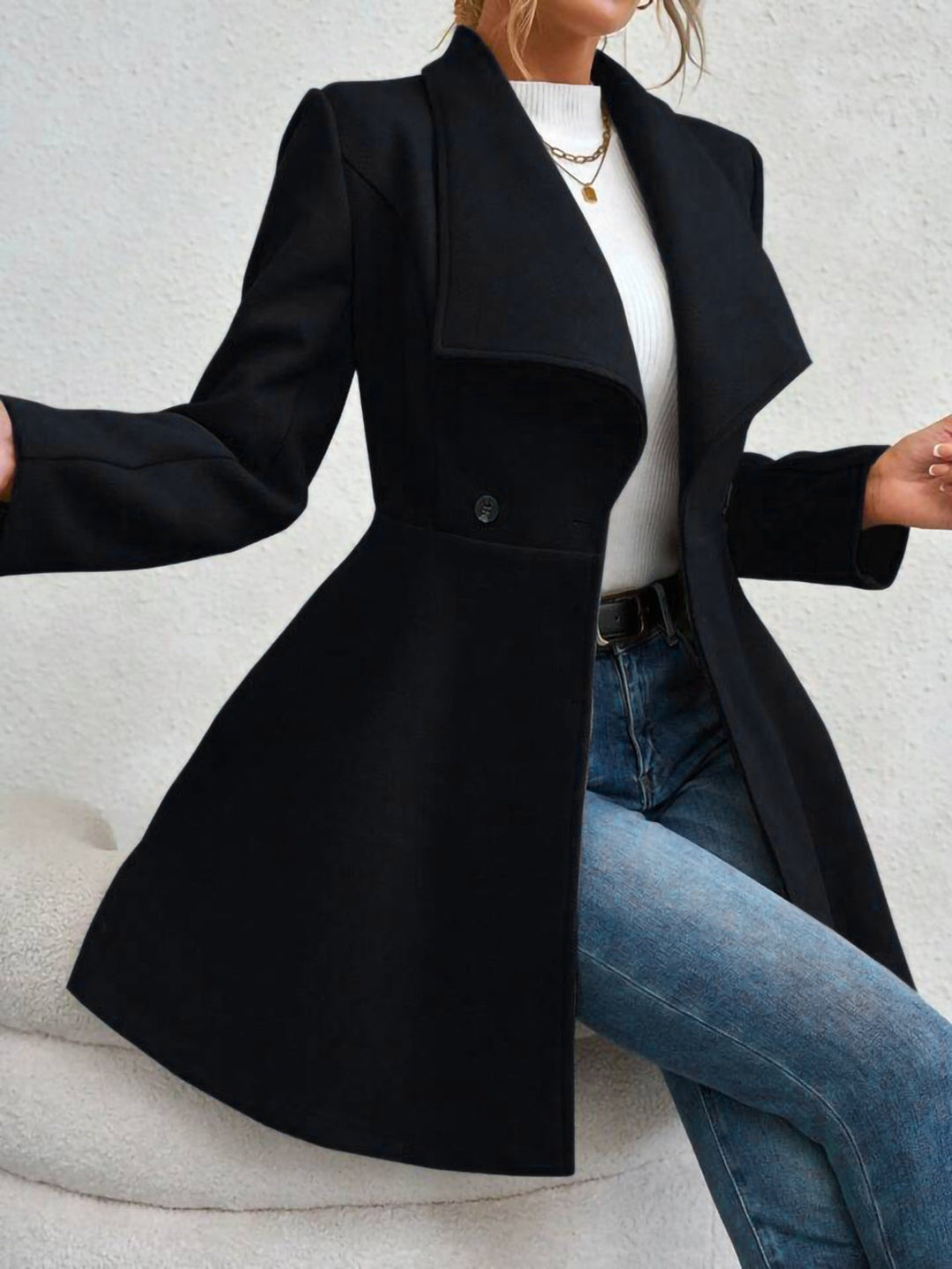 Collared Button-Up Long Sleeve Coat