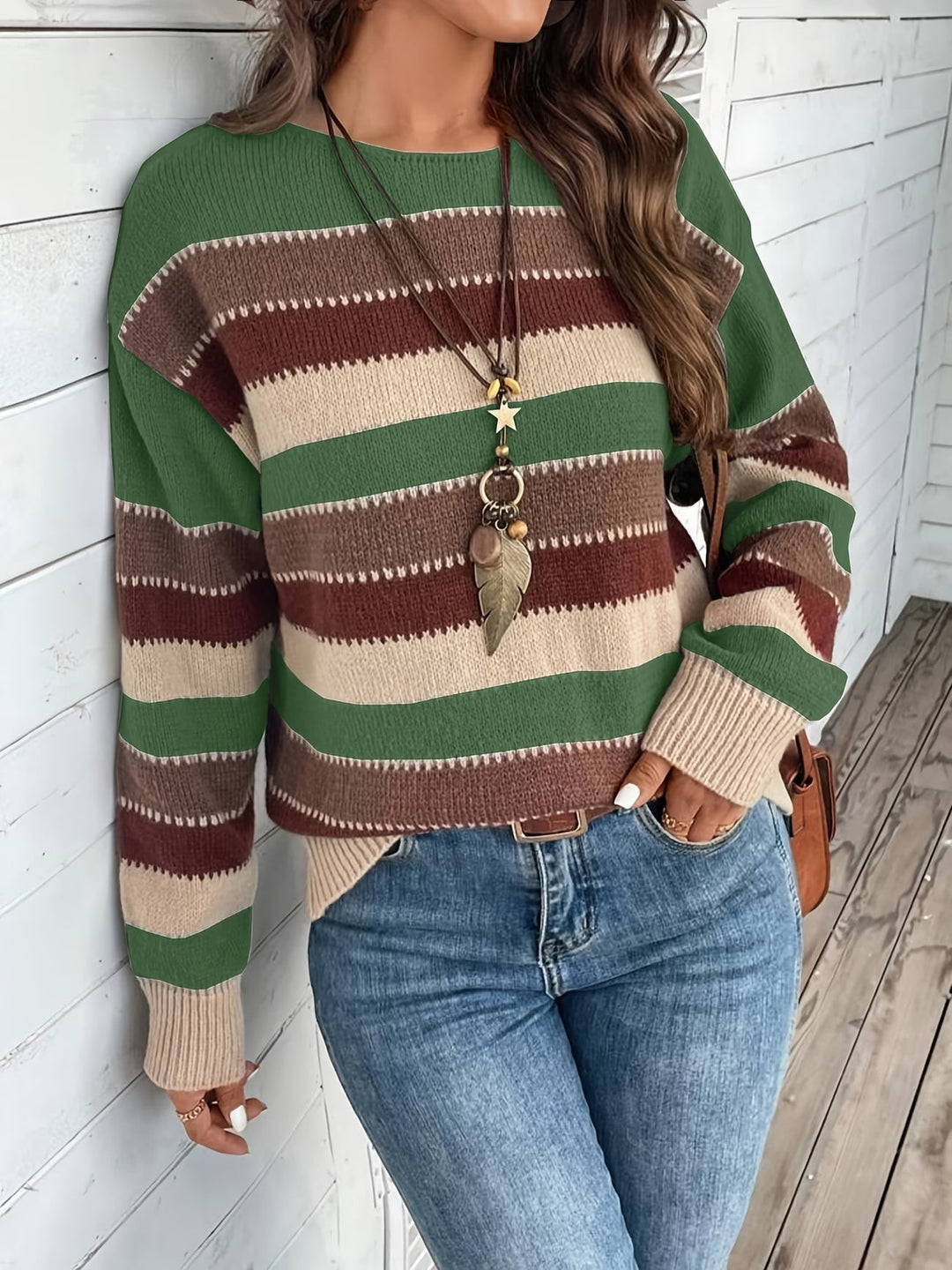 Striped Crew Neck Knit Sweater