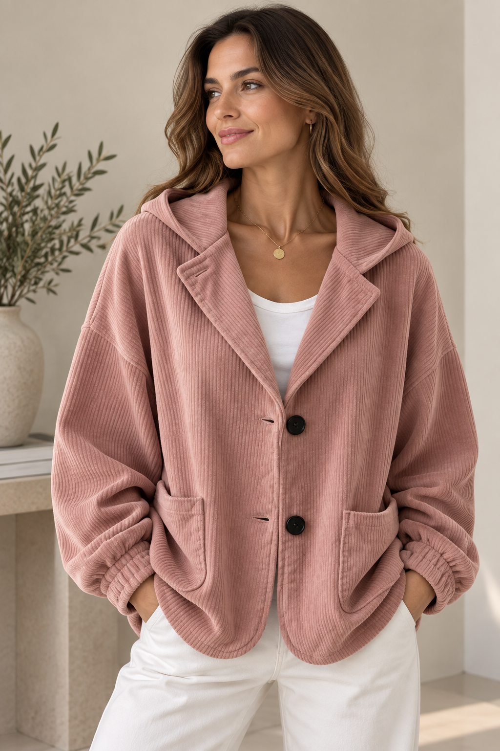 Oversized Hooded Corduroy Jacket
