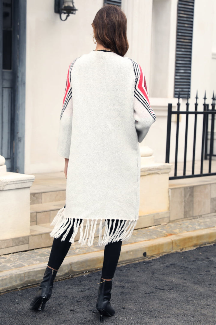 Fringe Hem Open Front Duster Cardigan