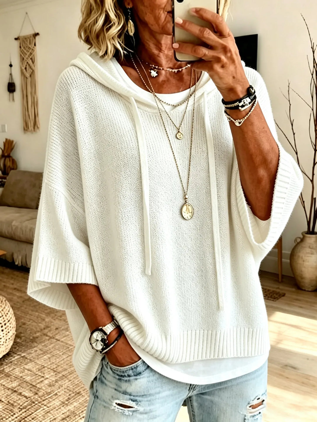 Oversized Knit Hooded Sweater