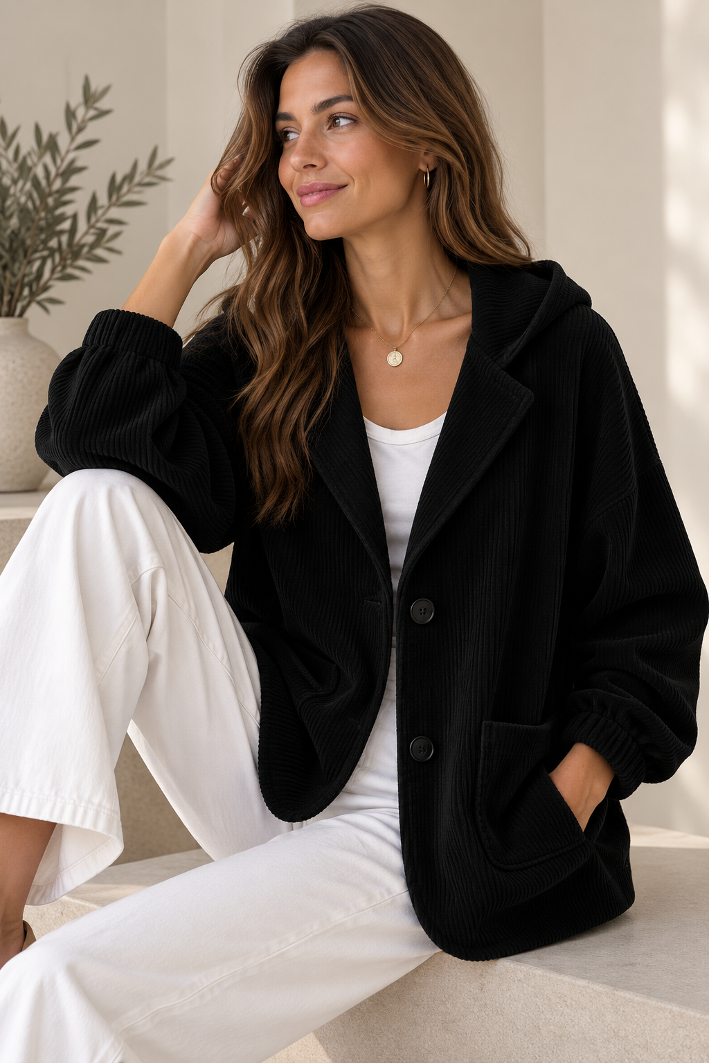 Oversized Hooded Corduroy Jacket