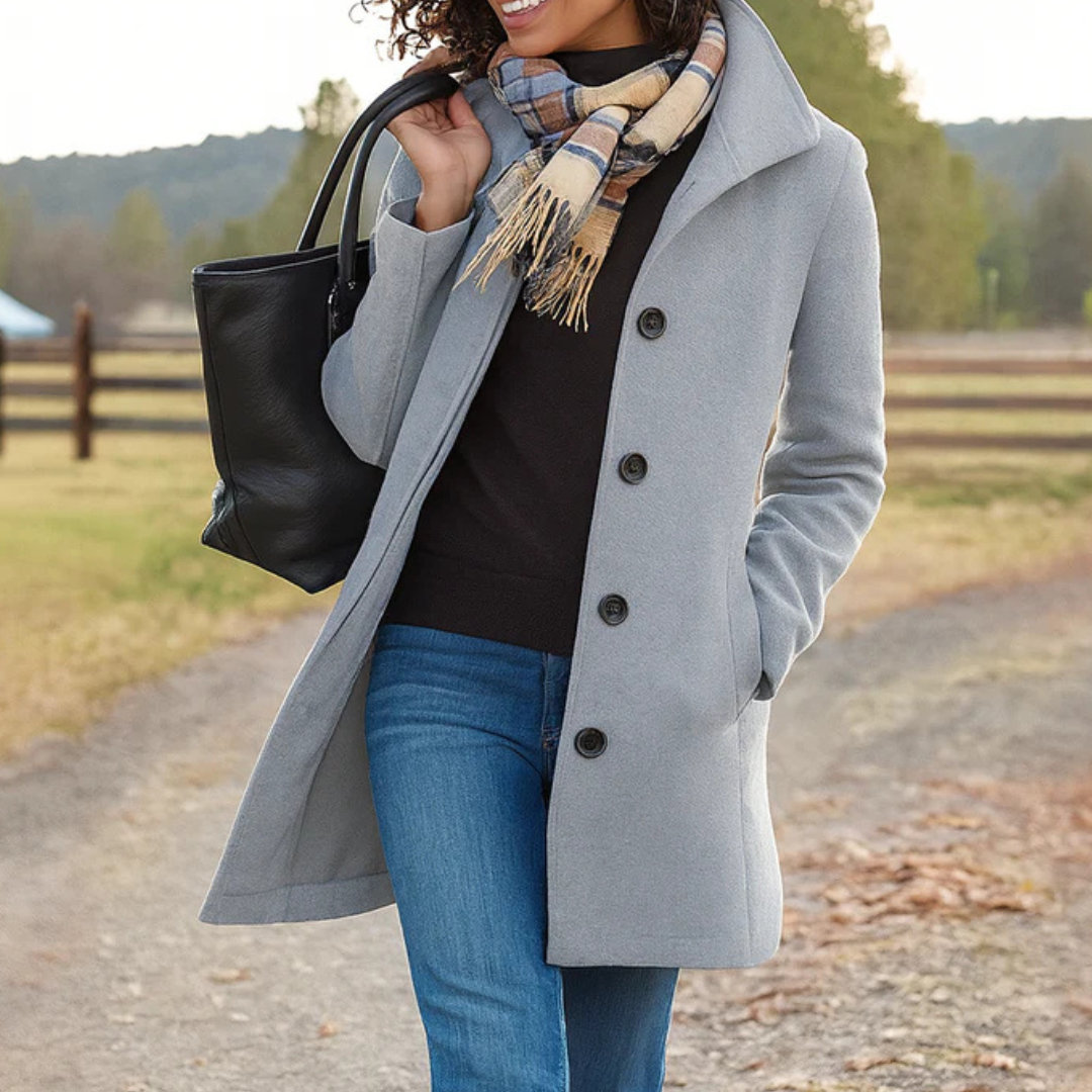 Long Button-Up Stand Collar Coat