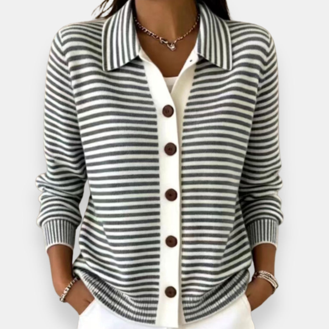 Striped Collared Button Cardigan