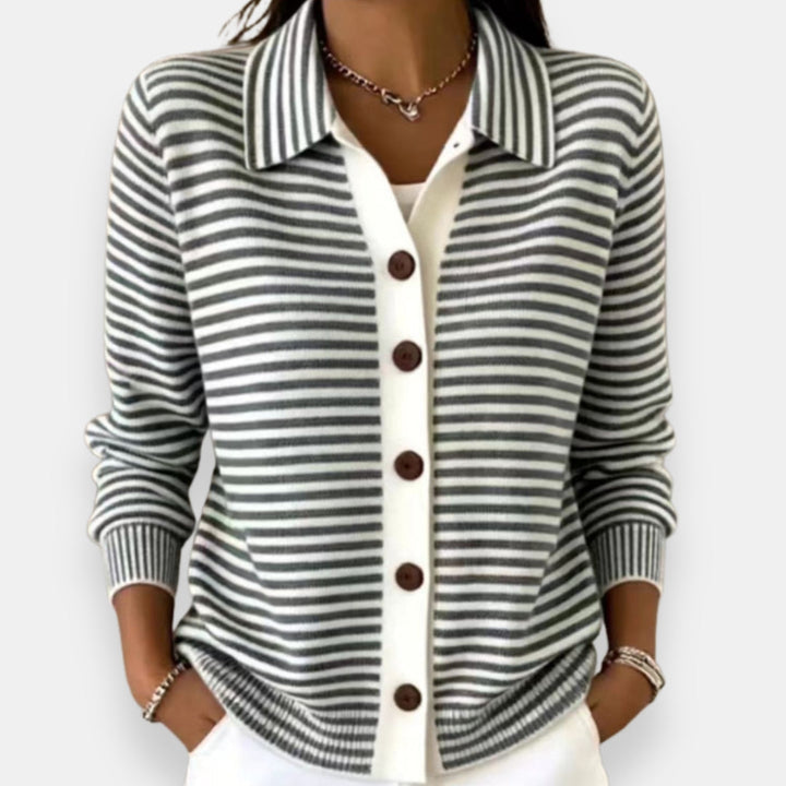 Striped Collared Button Cardigan