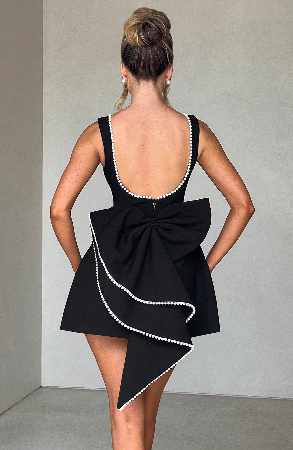 Pearl Trim A-Line Mini Dress for Wedding Guests