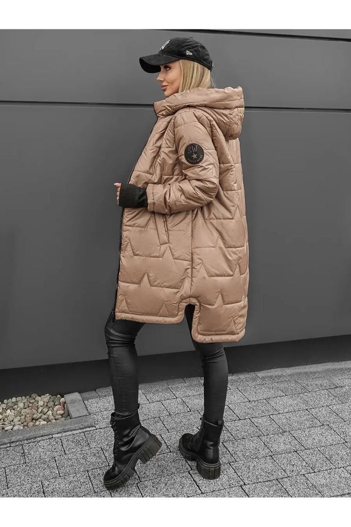 Hooded Zip-Up Long Puffer Coat