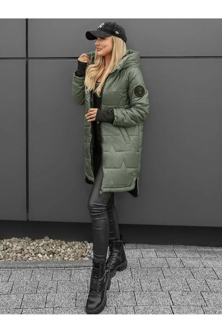 Hooded Zip-Up Long Puffer Coat