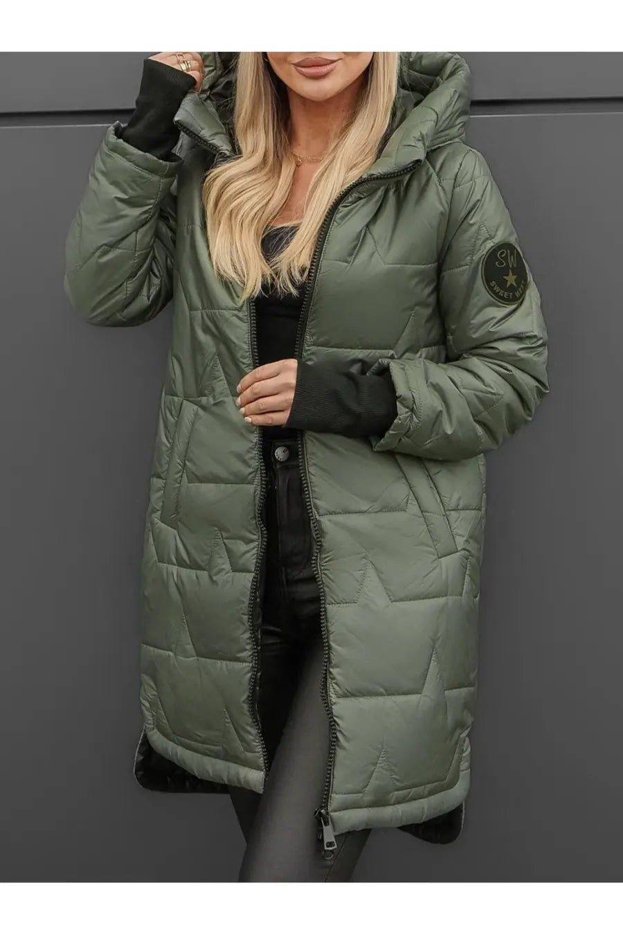Hooded Zip-Up Long Puffer Coat