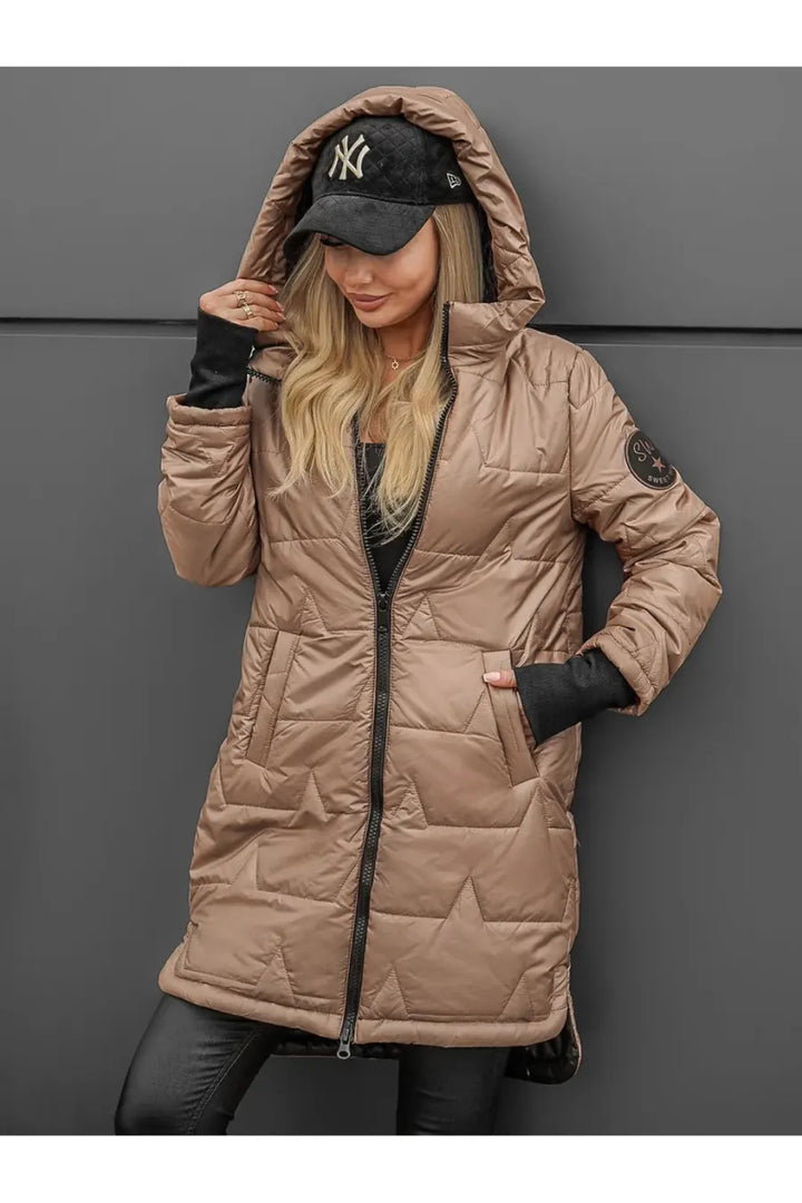 Hooded Zip-Up Long Puffer Coat