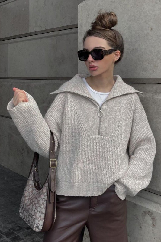 Vintage Notched V-Neck Knit Top for Women