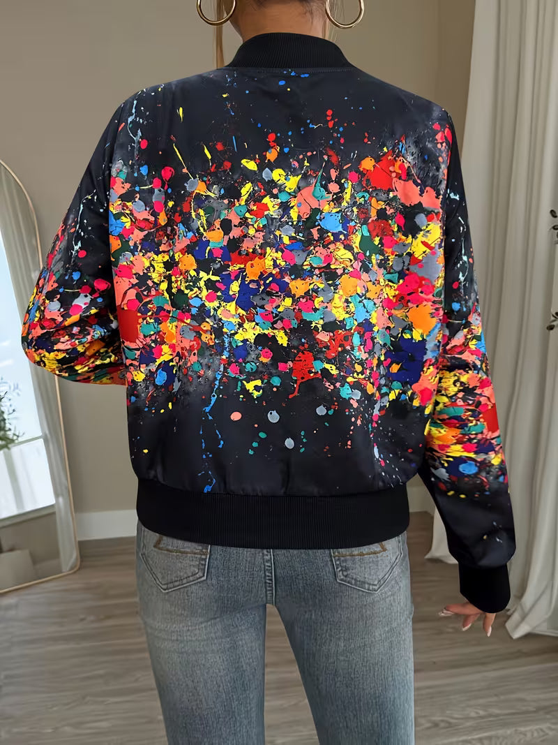 Abstract Print Zip-Up Bomber Jacket