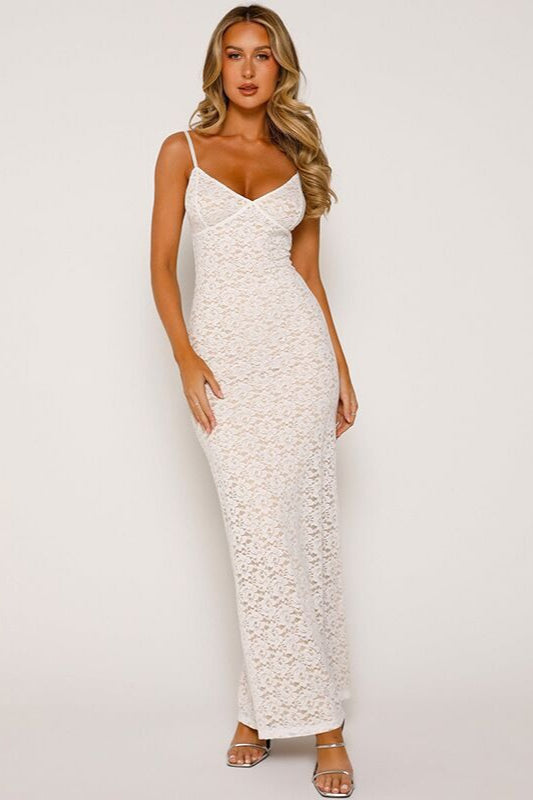 Deep V Backless Lace Maxi Dress