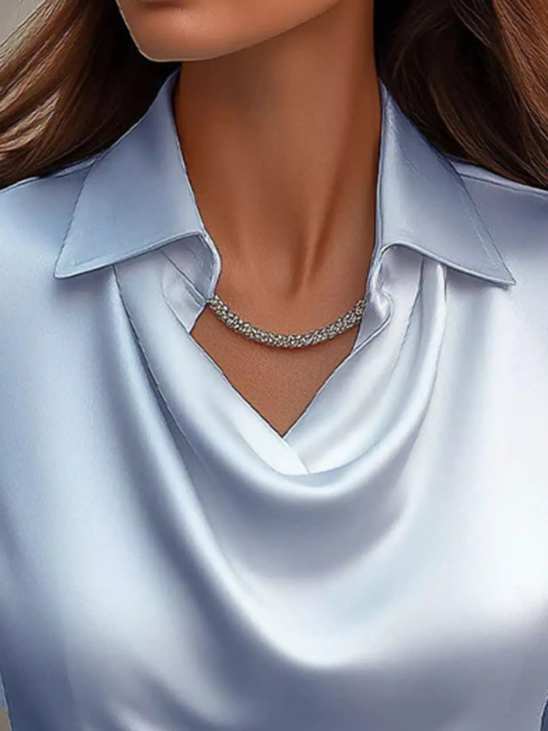 Satin Cowl Neck Long Sleeve Blouse