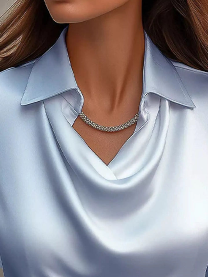 Satin Cowl Neck Long Sleeve Blouse