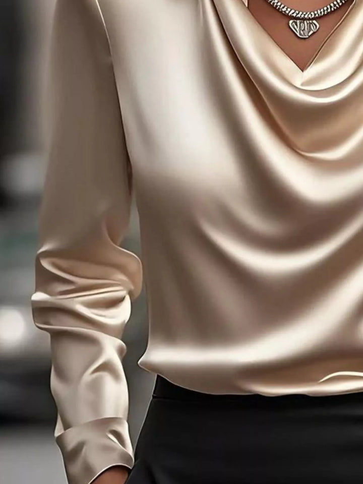 Satin Cowl Neck Long Sleeve Blouse
