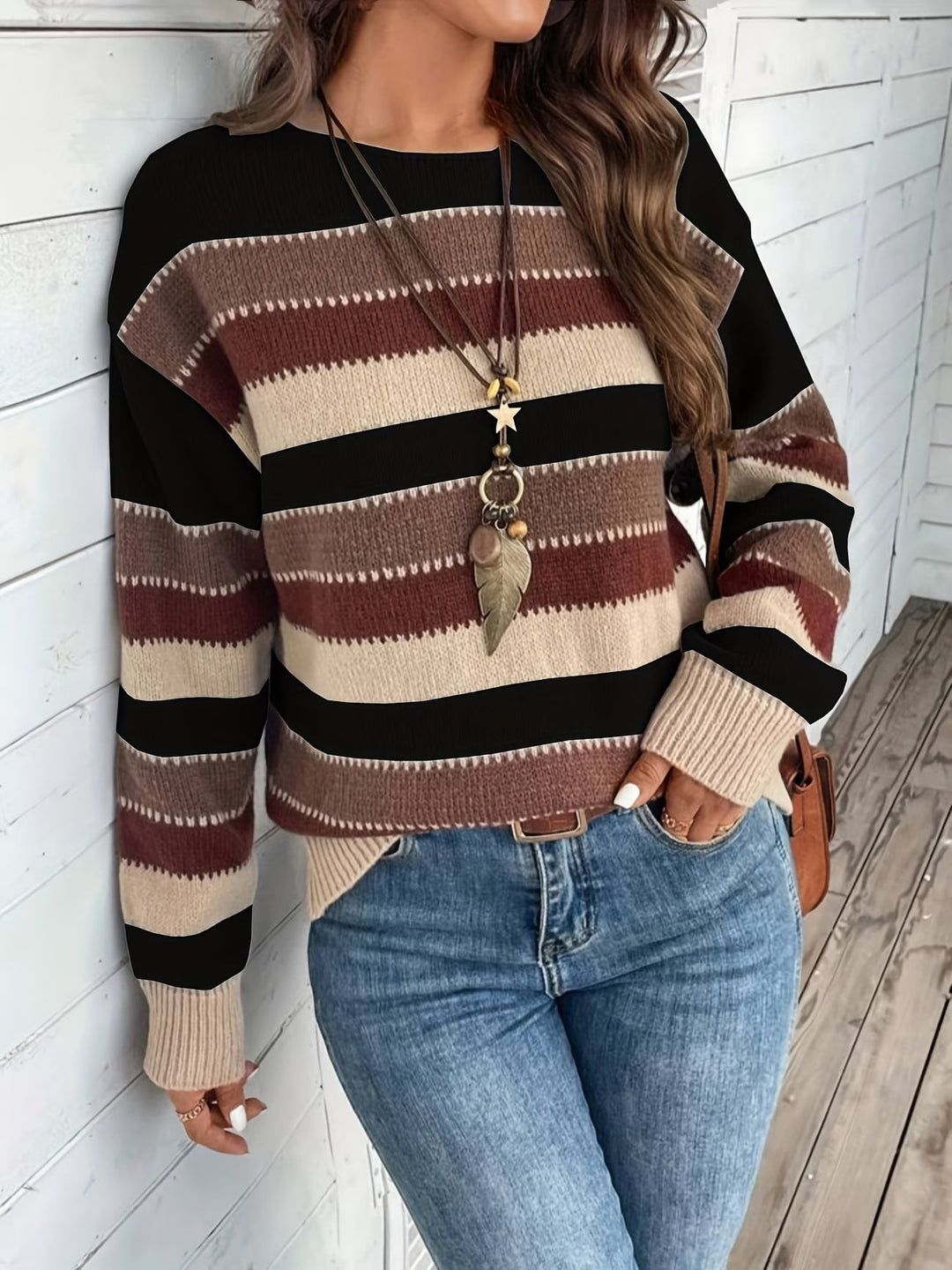 Striped Crew Neck Knit Sweater