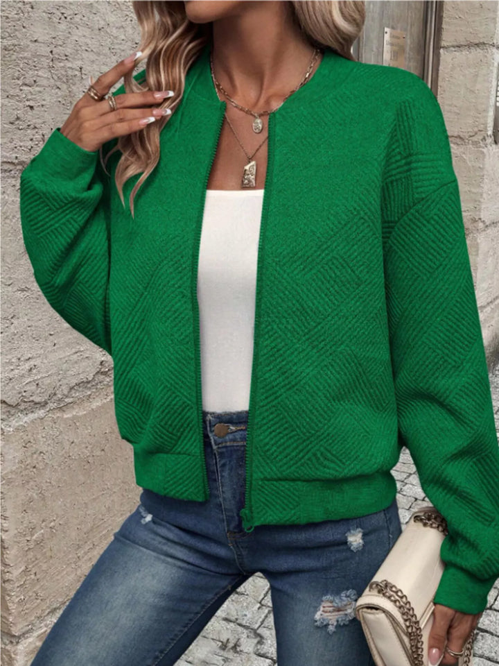 Textured Zip-Up Bomber Jacket
