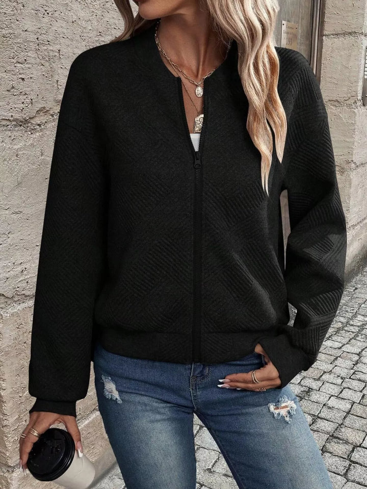 Textured Zip-Up Bomber Jacket