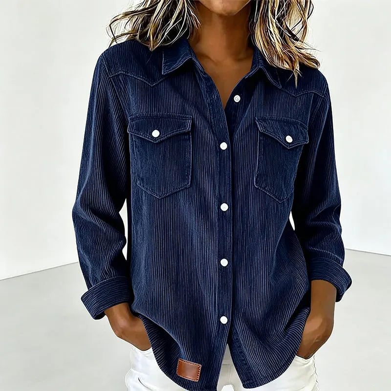 Corduroy Button-Up Shirt with Pockets
