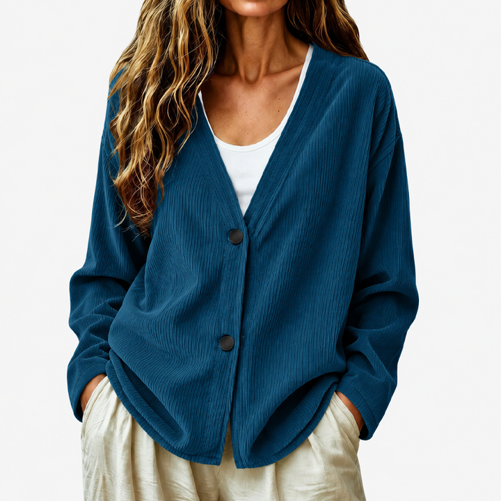 Ribbed V-Neck Button Cardigan