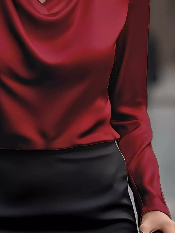 Satin Cowl Neck Long Sleeve Blouse