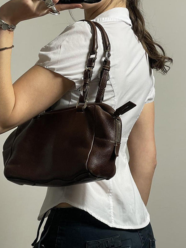 Vintage Slim Waist V-Neck Short Sleeve Shirt