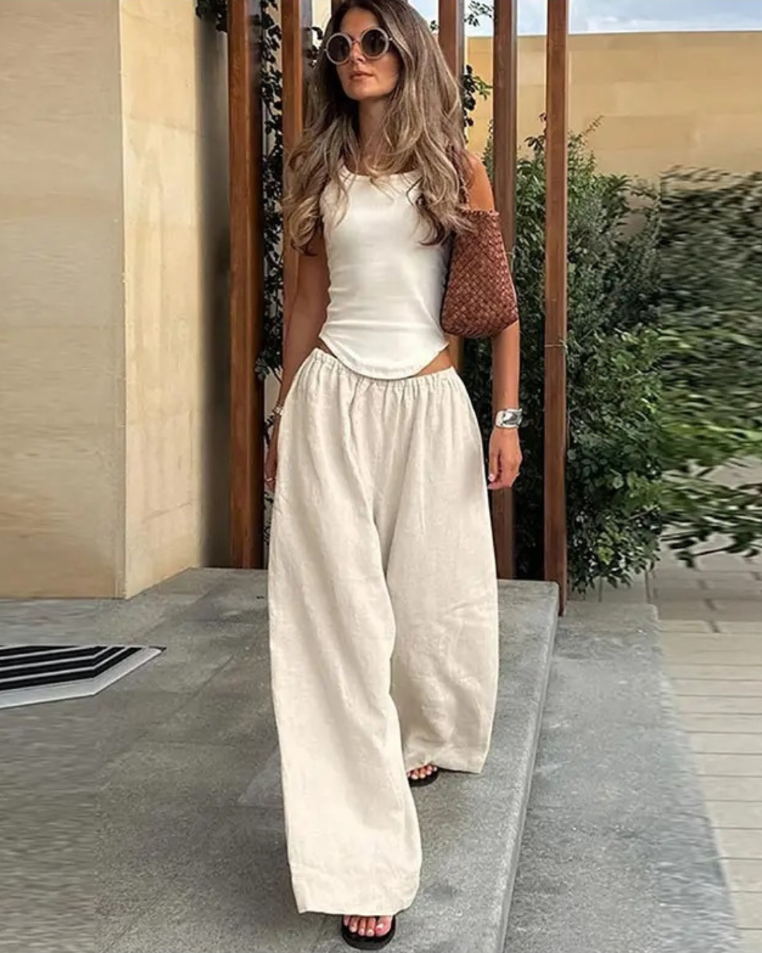 Wide Leg Linen Trousers with Elasticated Waist